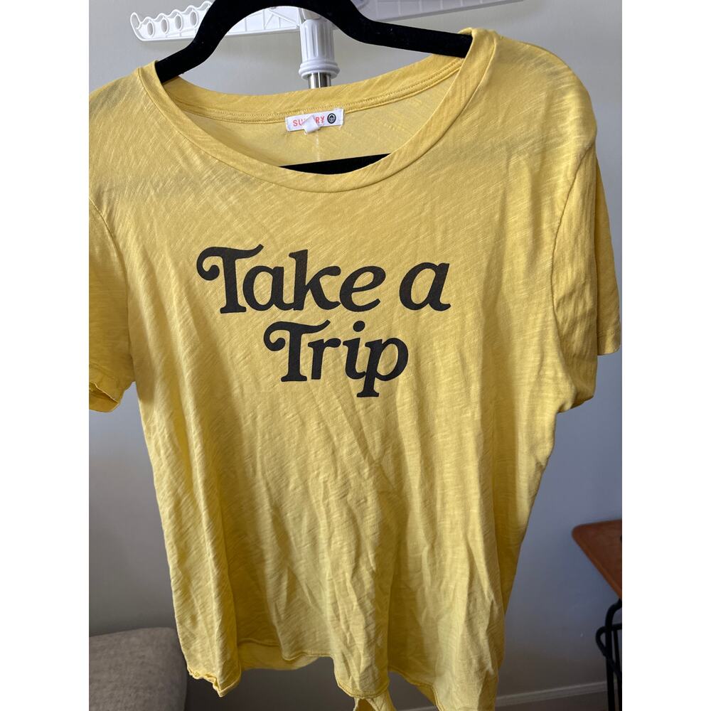 Sundry Yellow Take a Trip Short Sleeve Tee shirt Crew Neck Women's Size 2